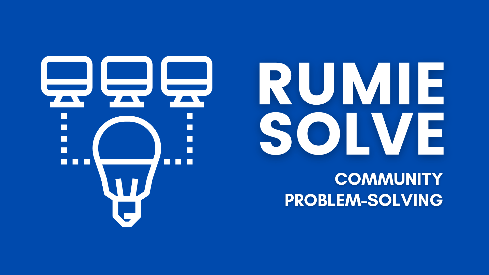 Rumie Solve Community problem-solving logo with white icon and font text on a blue background