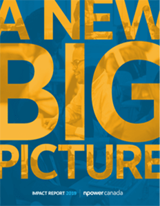 Image of a group of students with blue overlay and A New Big Picture text in orange font