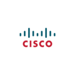 Logo Cisco en texte de police rouge avec icône bleue