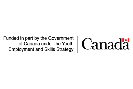 Government of Canada logo in black font text with Canadian flag icon and Funded in part by the Government of Canada under the Youth Employment and Skills Strategy text in black font