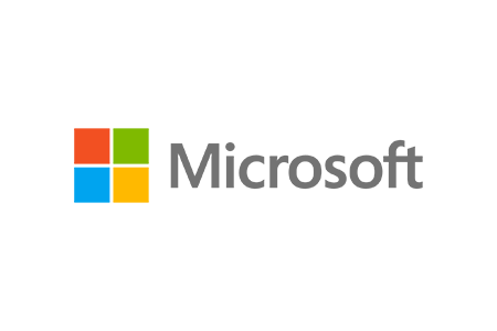 Logo Microsoft en texte de police gris avec icône multicolore