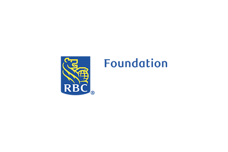 Logo de RBC Fondation avec le texte de RBC en police blanche avec une icône jaune et un fond bleu, et le texte de la Fondation en police bleue