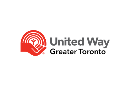 Logo de United Way Greater Toronto en texte gris et noir avec icône rouge