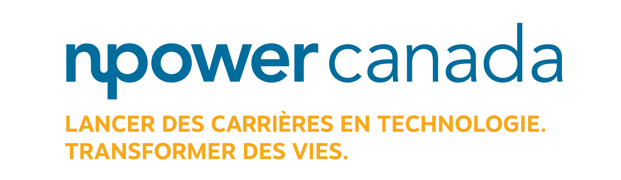 Logo de NPower Canada en caractères bleus et slogan en anglais en caractères orange.